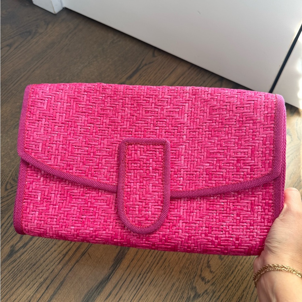New Pink Woven Clutch, perfect for summer outfits! - Picture 2 of 5